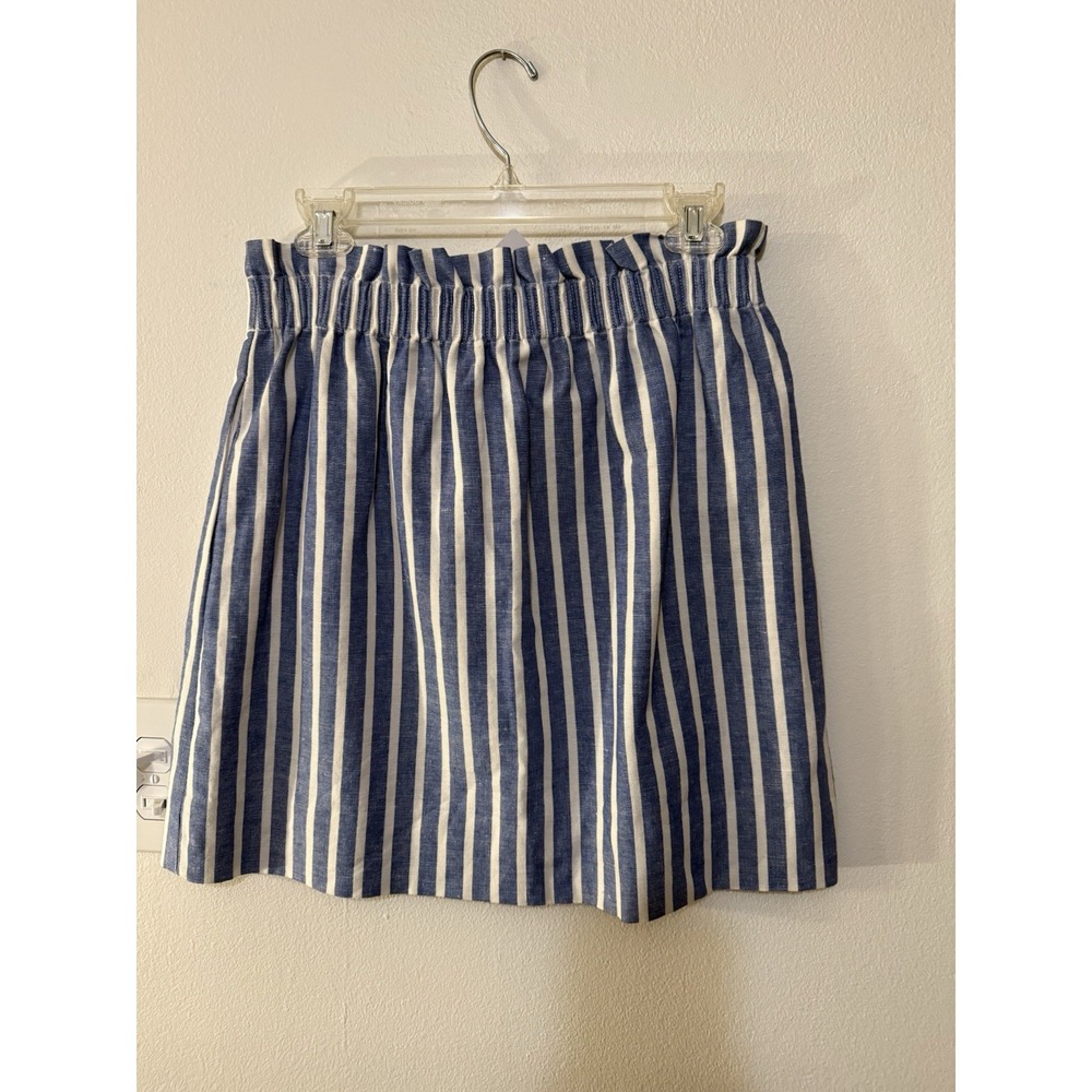 J Crew Linen Blend Blue White Stripe HR Mini Skirt Size 8 NWT Coastal Core Y2K - Picture 2 of 4